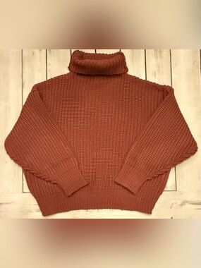 Beginning Boutique Chunky Oversized Knit Turtleneck Sweater Burnt Orange Small